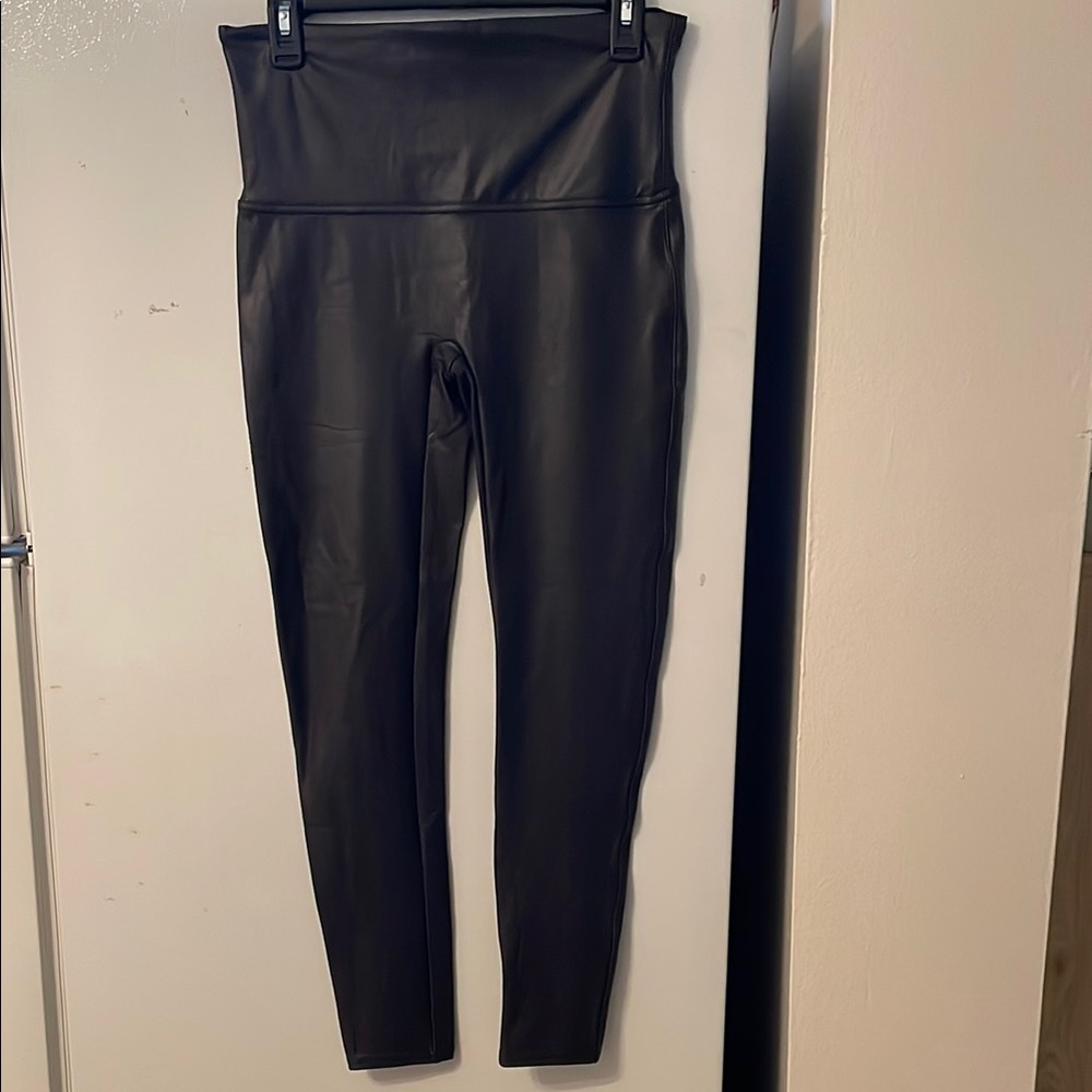 SPANX High-Waisted Black Faux Leather Leggings Size XL